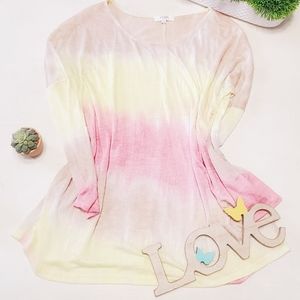 Umgee USA Pink/Yellow/Tan Long Sleeve Top Sz Small